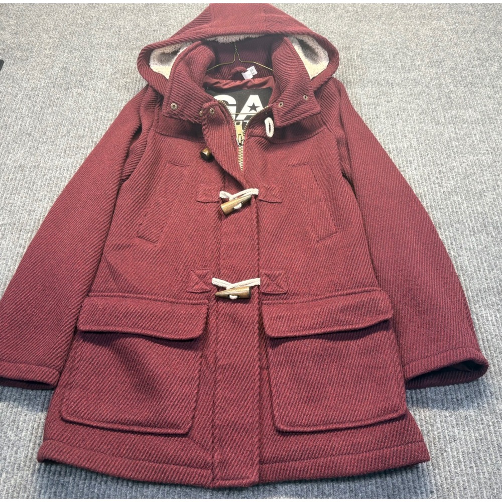 Garage Utility Wool Coat Burgundy Herringbone Toggle Hooded Jacket XS